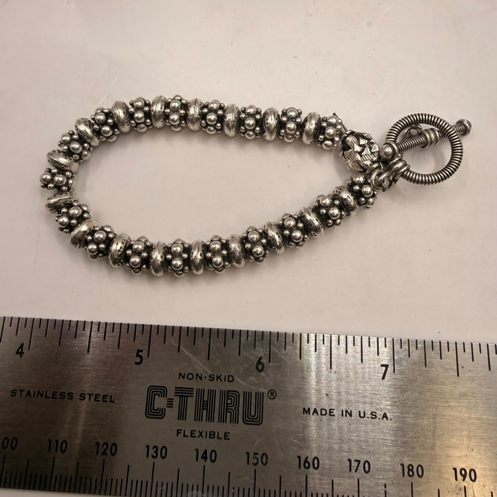 Unisex Sterling Silver Beaded Toggle Bracelet 8” Inches 37.7 grams